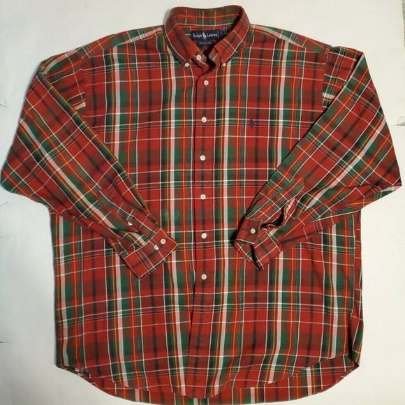 POLO RALPH LAUREN Plaid Button The Big Shirt Mens Long Sleeve Size L Flannel - Picture 1 of 10